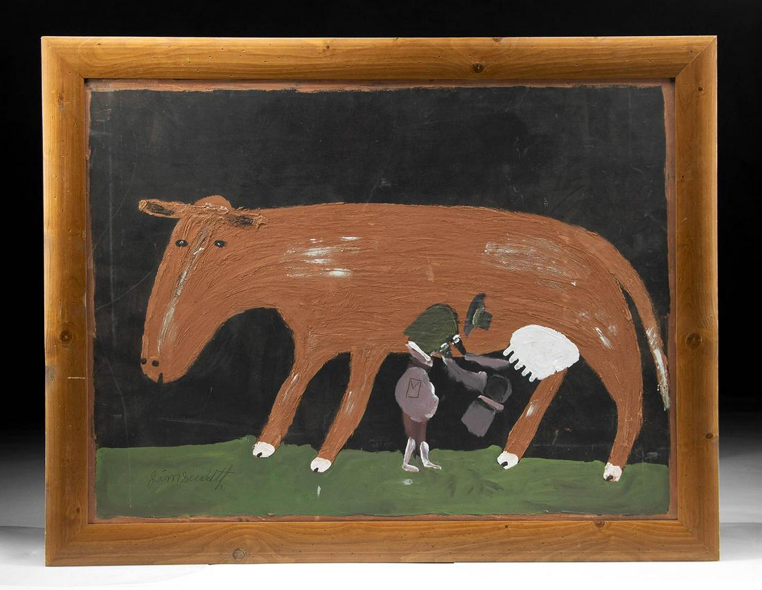 Signed Jimmy Lee Sudduth Painting - "Milking the Cow" (1 of 4)