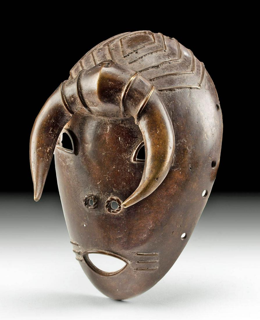 20th C. African Senufo Brass Mask w/ Horns (1 of 4)