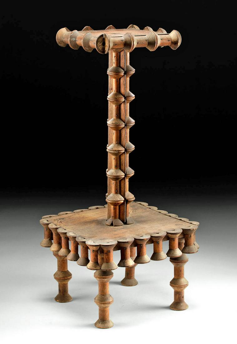 1920s American Tramp Art Side Table Wood Spools (1 of 4)