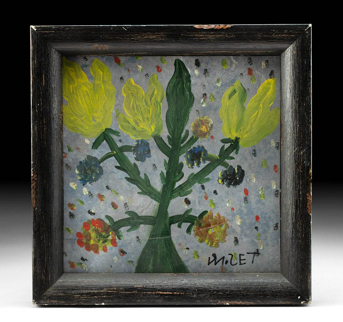 Signed Mose Tolliver Tile Painting - Magical Plant (1 of 3)