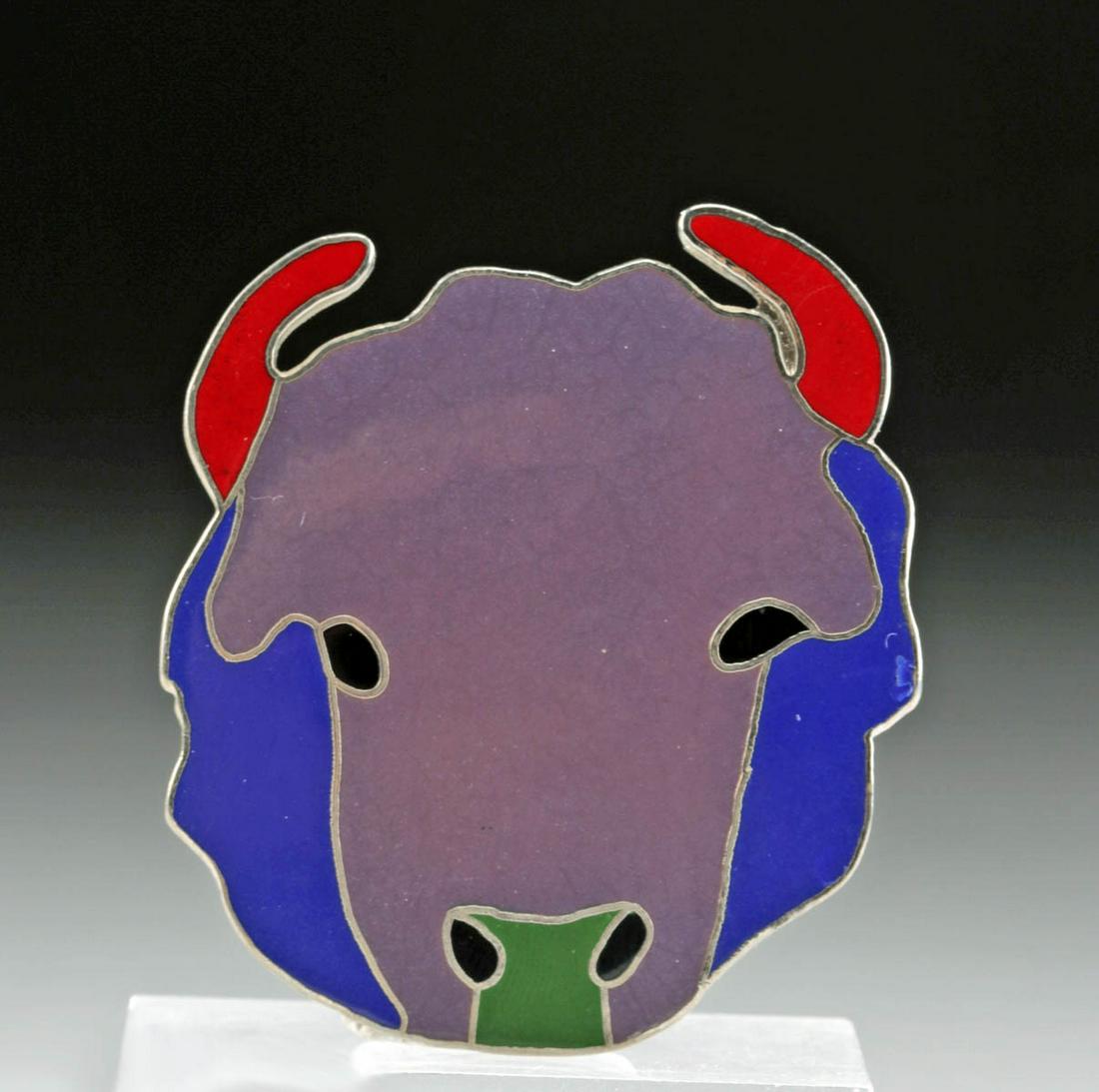 20th C. Enameled Bison Bolo Slide by Fritz Scholder (1 of 3)
