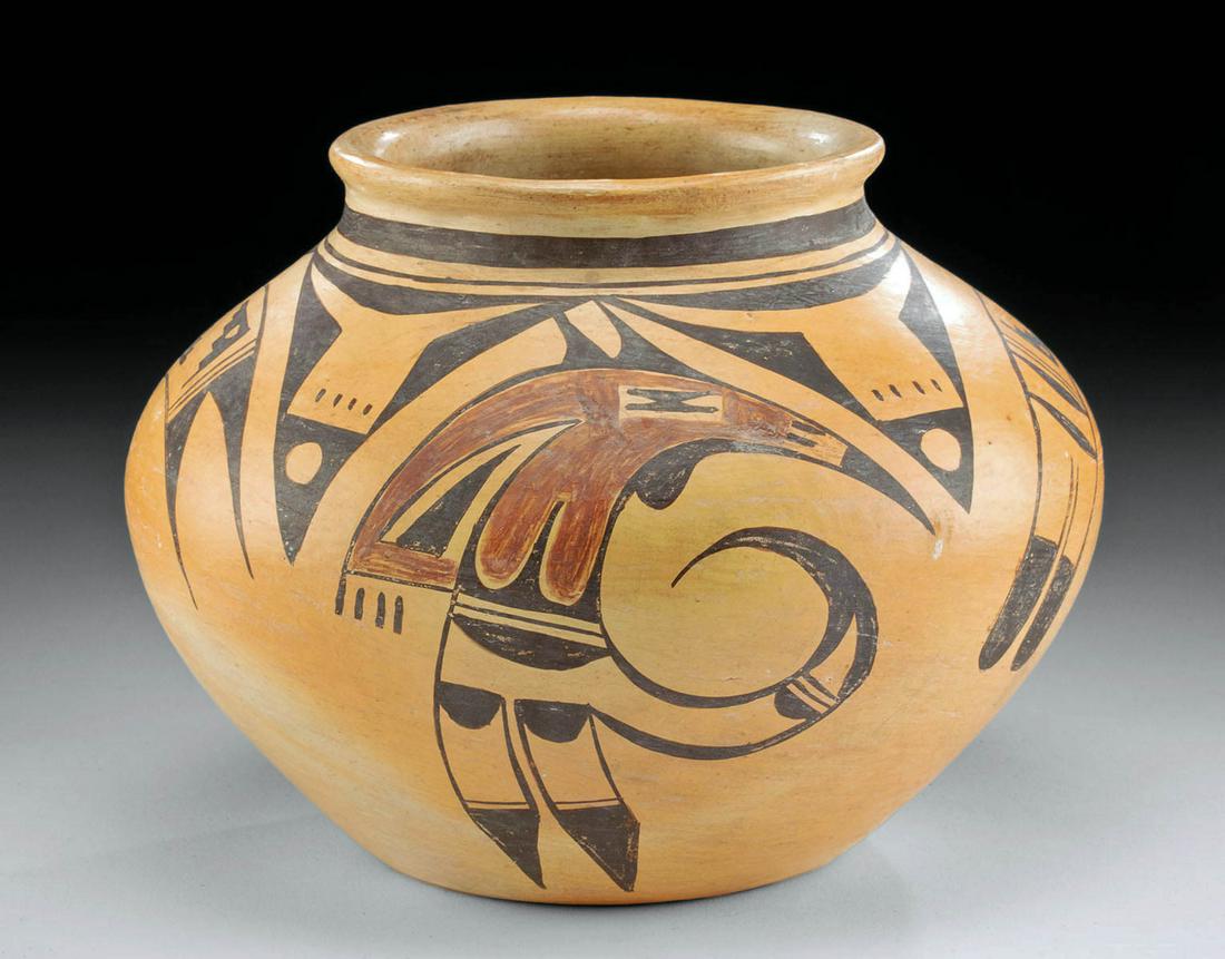 20th C. Native American Hopi Pottery - Jar Bull, Avians (1 of 4)
