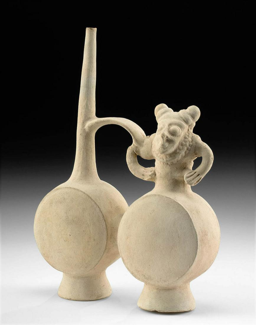 Chancay Pottery Two Chambered Whistling Vessel w/ Man (1 of 4)