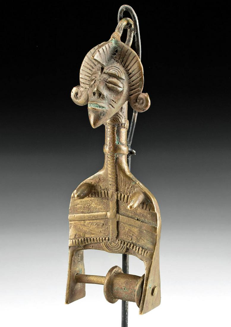 Rare African Senufo Brass Female Figure Heddle Pulley (1 of 4)