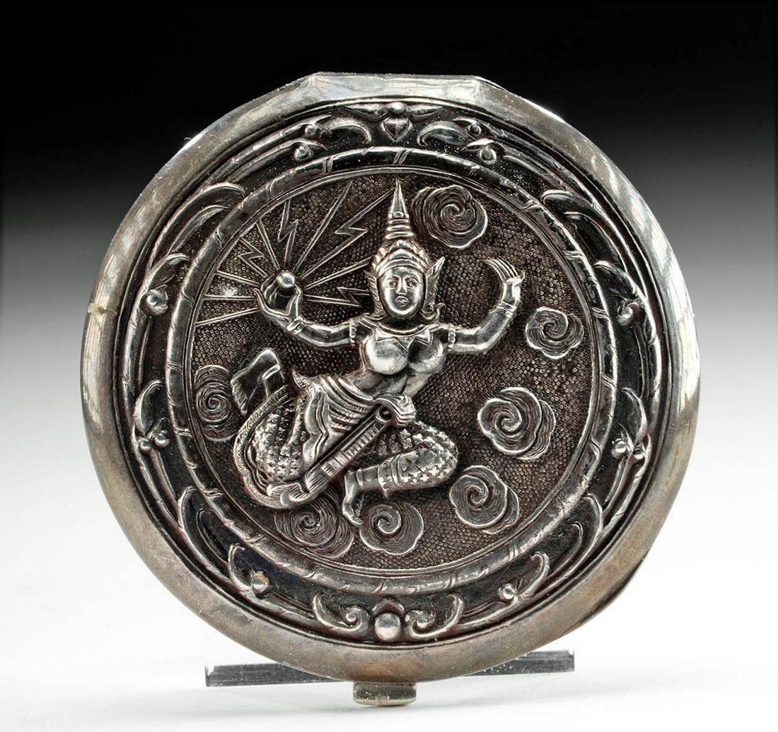 20th C. Thai Silver Lidded Mirror w/ Manimekhala (1 of 5)