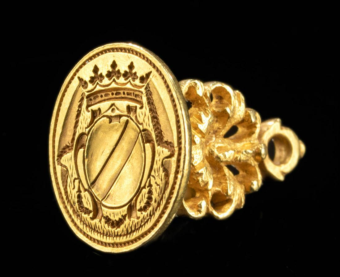 18th C. French 29K+ Gold Fob Seal w/ Armorial Crest (1 of 3)