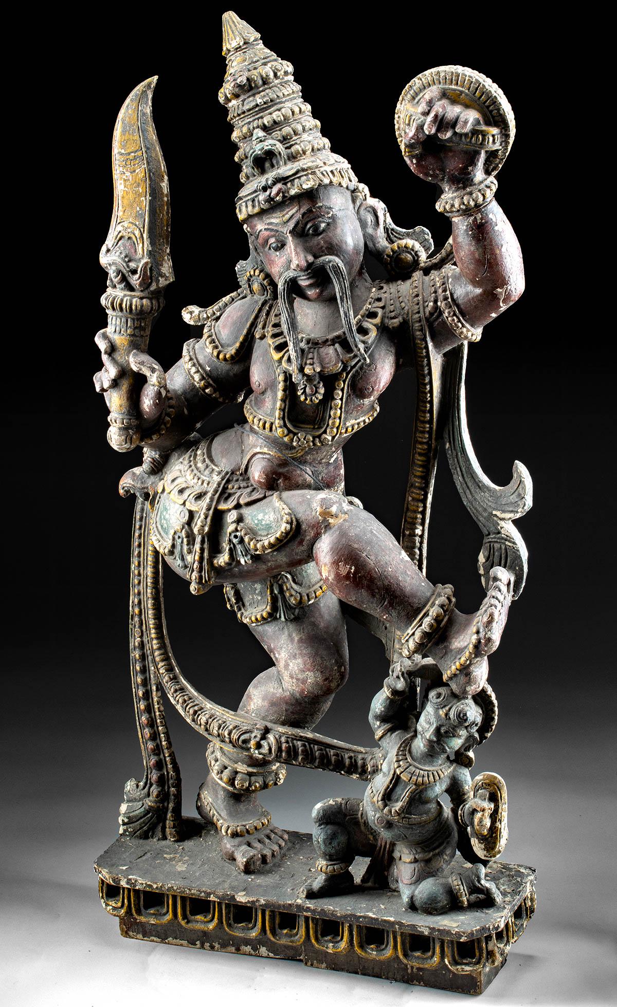 19th C. Indian Polychrome Wood Virabhadra Shiva (1 of 4)