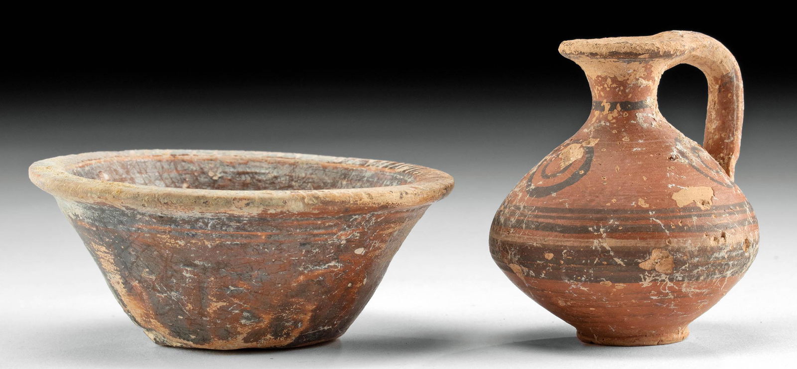 Miniature Cypriot Bichrome Vessels, Jar + Bowl (1 of 4)