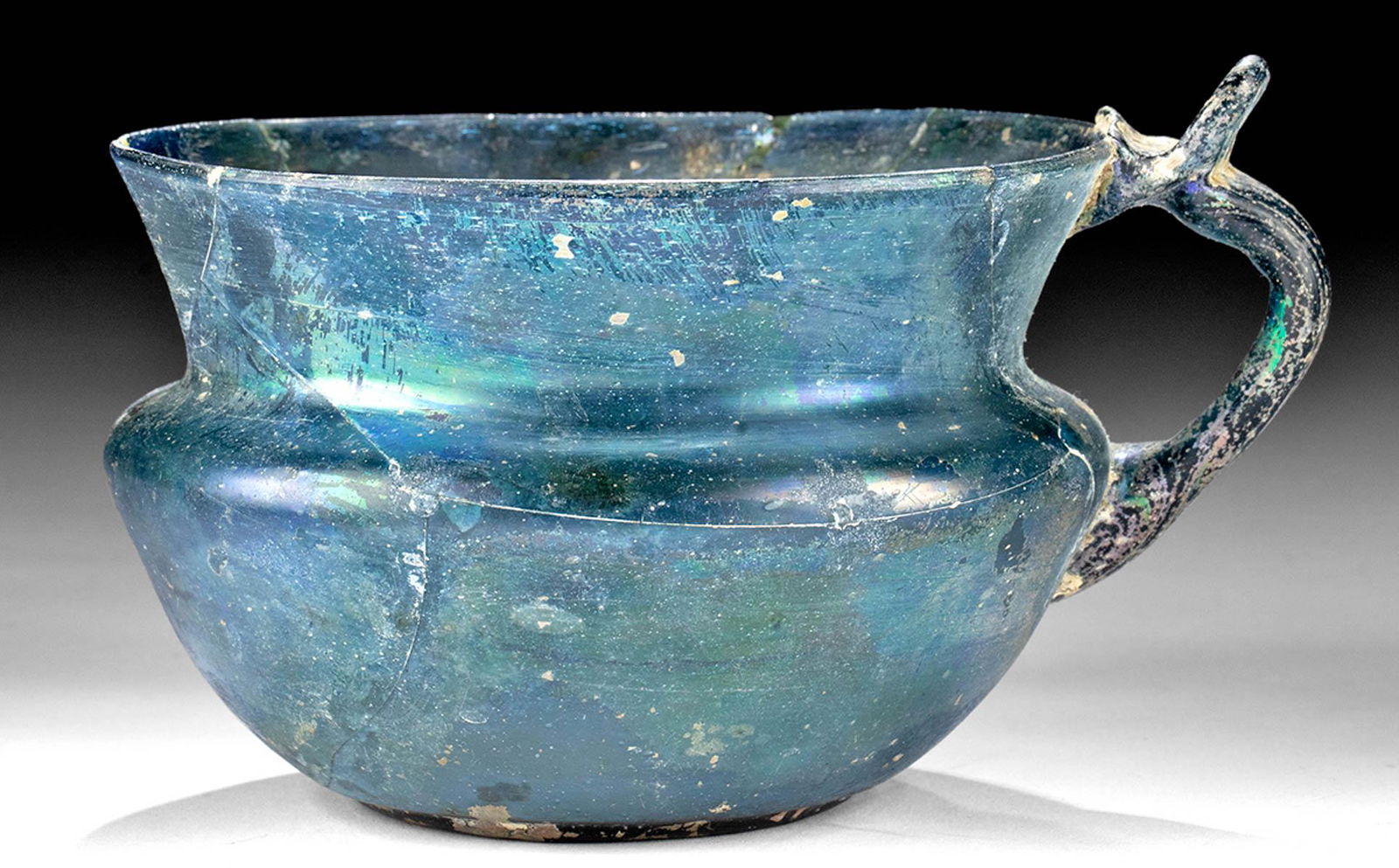 Roman Glass Handled Vessel  - Gorgeous Teal Blue (1 of 6)