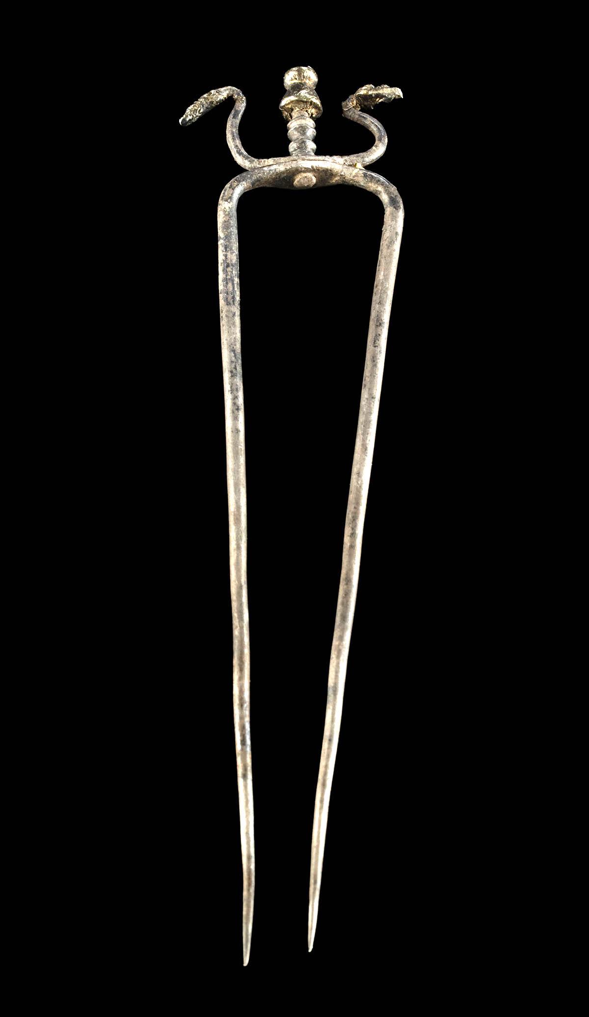 Elegant Roman Silver Hairpin w/ Snake Heads (1 of 3)