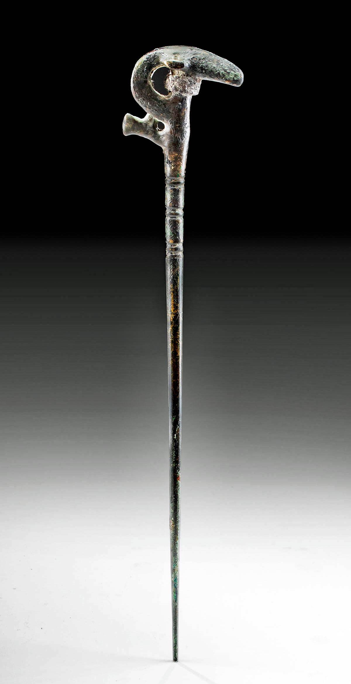 Luristan Bronze Cloak Pin w/ Ram Head - 11"L (1 of 3)