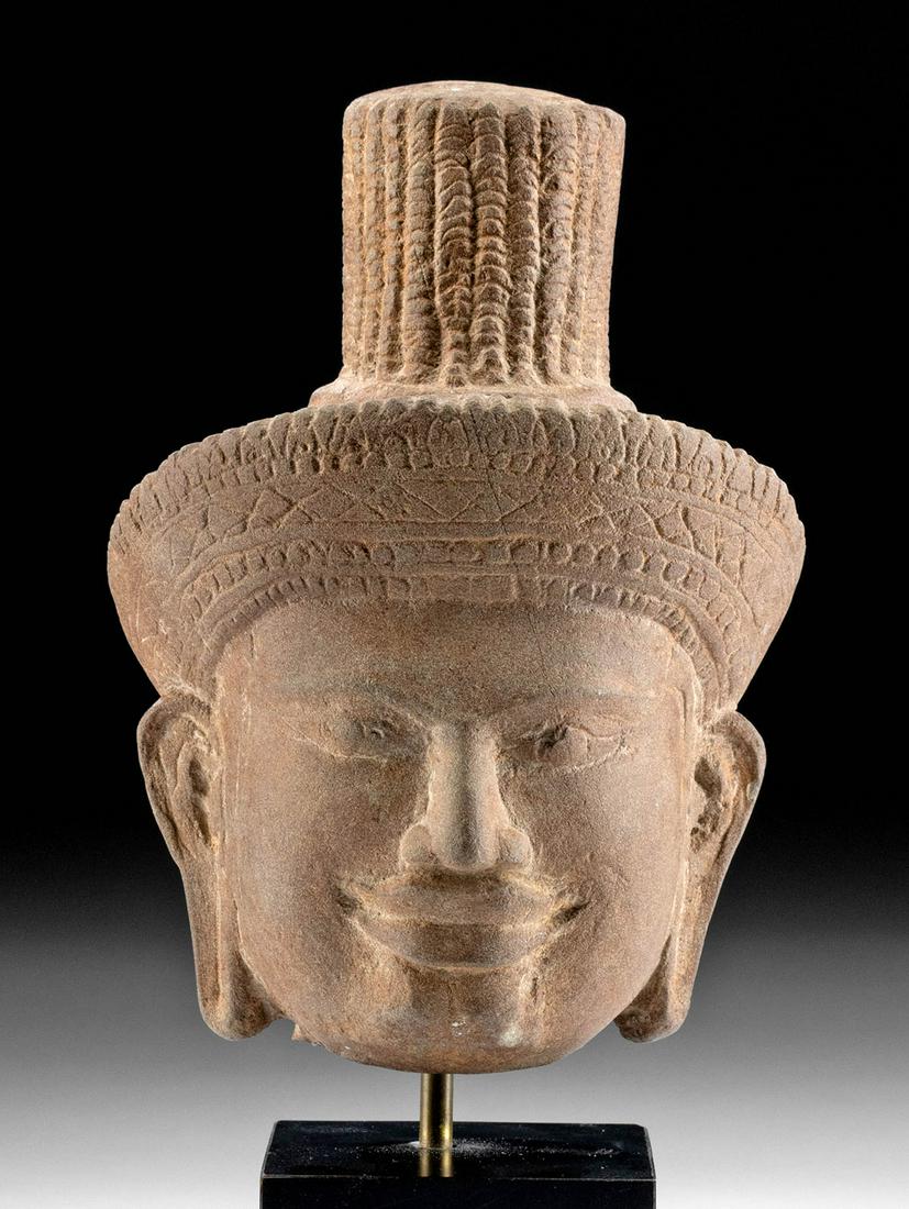 9th C. Cambodian Khmer Stone Head Hindu Deity (1 of 3)