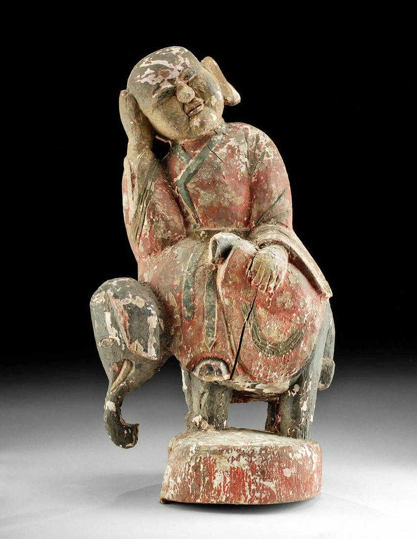 19th C. Burmese Painted Wood Buddha on Elephant (1 of 3)