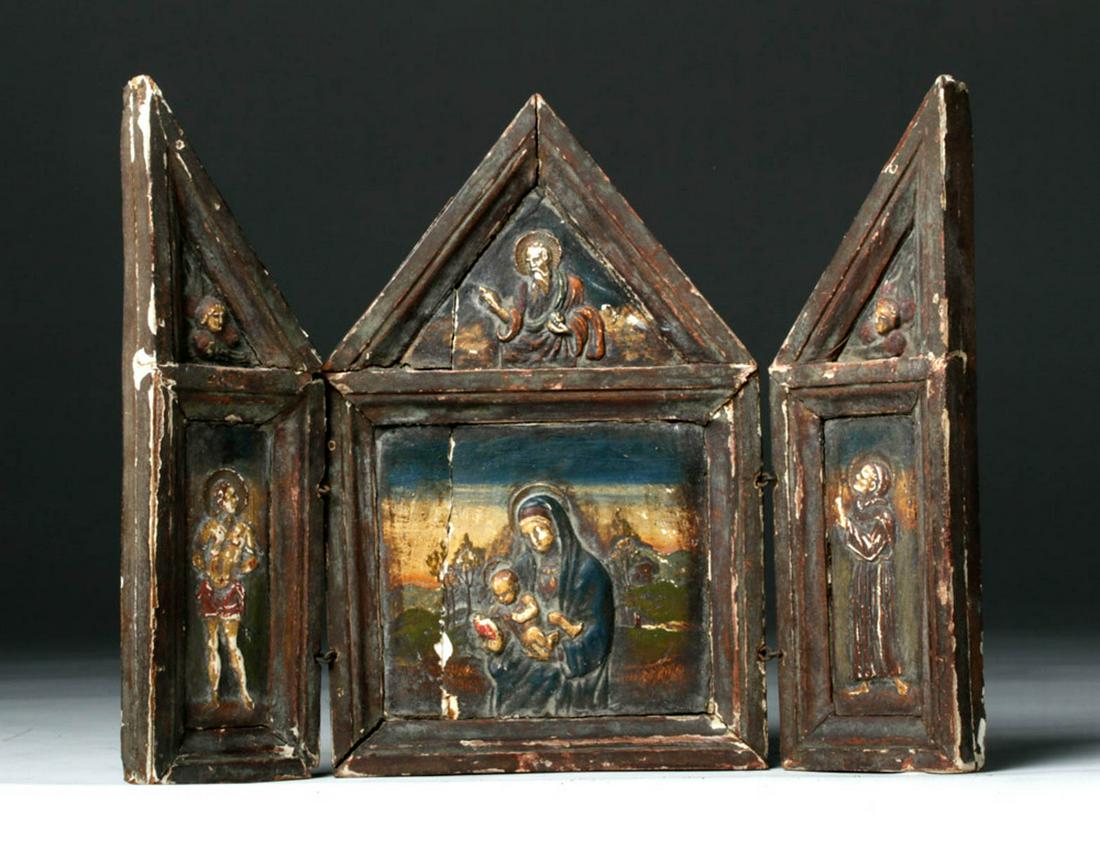 18th C. South American Wood Mini Altar Raised Pastiglia (1 of 6)