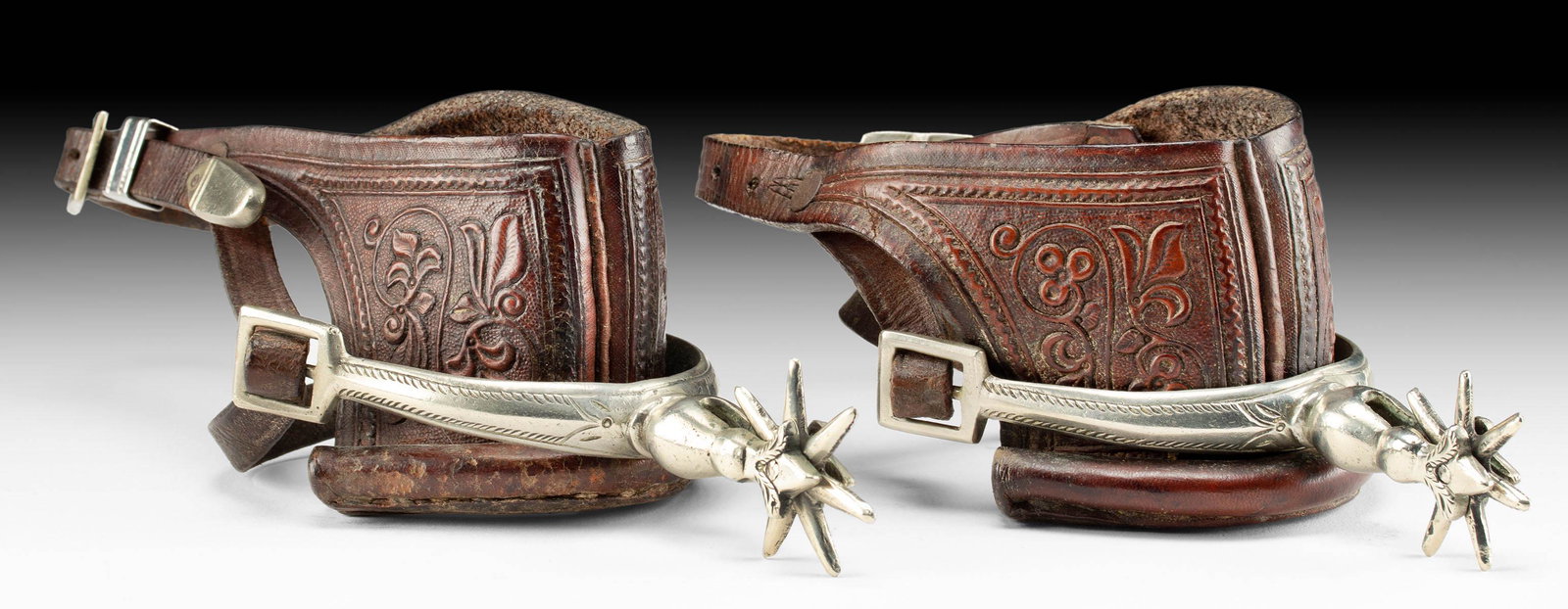 19th C. Peruvian Nickel Silver & Leather Spurs (pr) (1 of 5)