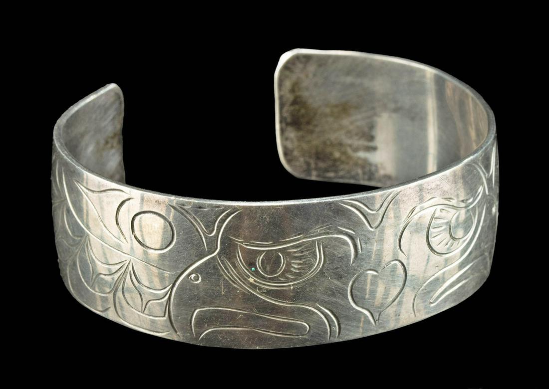 20th C. Pacific Northwest Silver Cuff Bracelet w/ Eagle (1 of 4)