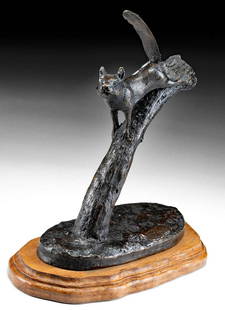 Signed John Scott Bronze on Walnut Base - Chipper #2: John J. Scott (American, 1919-2016). "Chipper #2" silicon bronze, n.d. Inscribed with the artist's signature, the title of the piece, and the edition number 1/50 on the integral bronze base. Skillfull