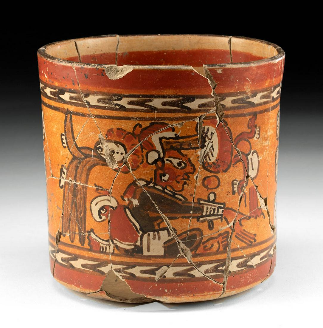 Rare Maya Chama Polychrome Cylinder Vessel w/ Figure (1 of 4)