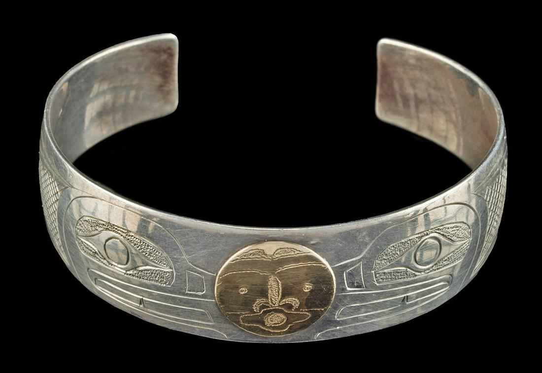 20th C. Pacific Northwest Coast Silver / Gold Bracelet (1 of 4)