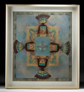 Signed Tony Abeyta Mixed Media - "Morning Star People": **This is an oversized piece that requires 3rd party shipping. Please ask for a quote prior to bidding.** Tony Abeyta (Navajo, b. 1965). "Morning Star People" mixed media on paper, n.d. Signed on