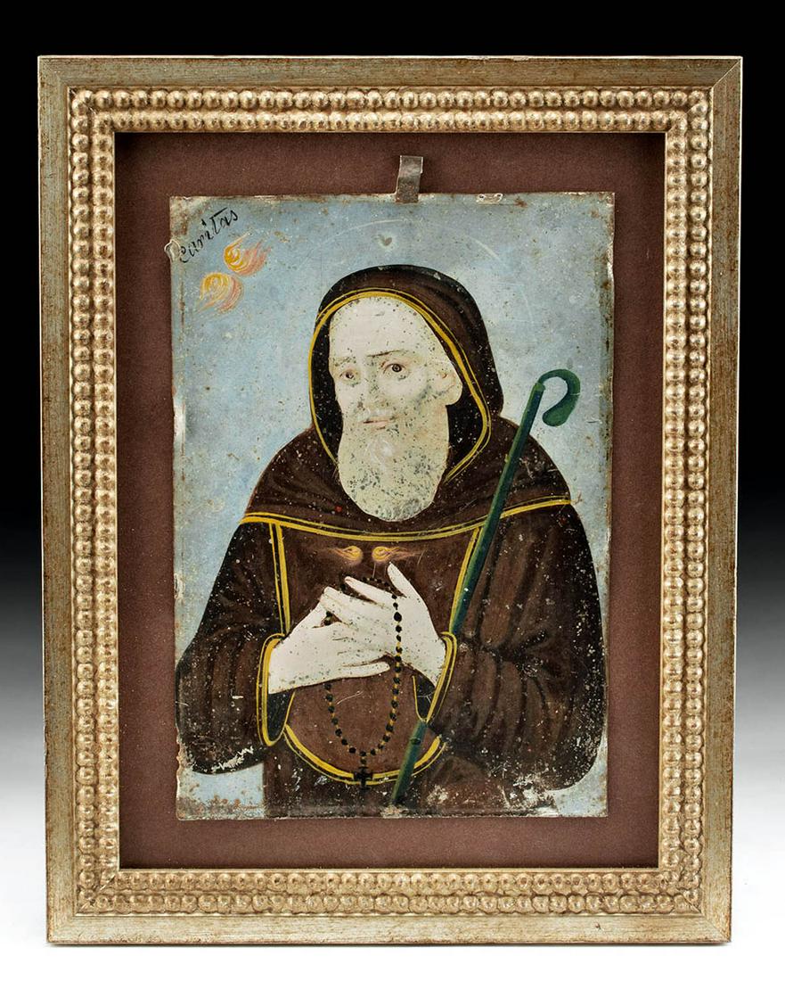 19th C. Mexican Tin Retablo, San Francisco de Paula (1 of 4)