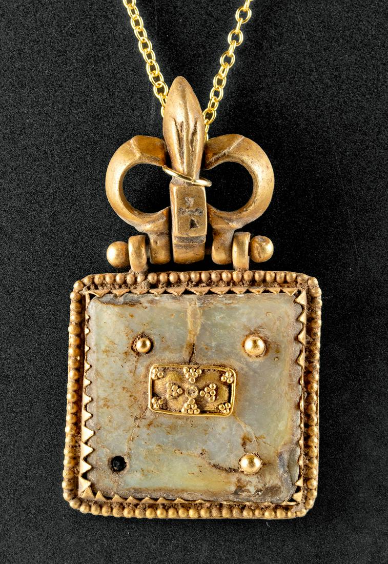 7th C. Byzantine 20k+ Gold Buckle Nacre Inlay: **Originally Listed At $2500** Ancient Near East, Holy Land, Byzantine Empire, ca. 7th to 10th century CE. A beautiful buckle of a rectangular form comprised of 84% gold (equivalent to 20K+). A recess