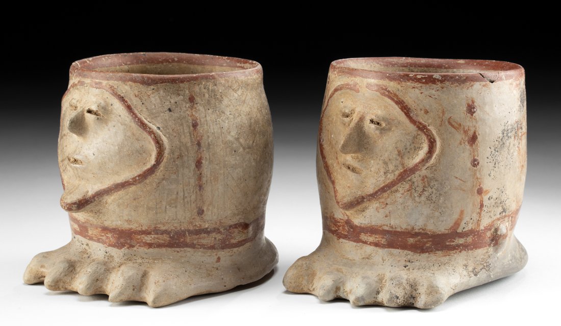 Rare Colima Effigy Vessels, Foot Form w/ Faces (1 of 4)