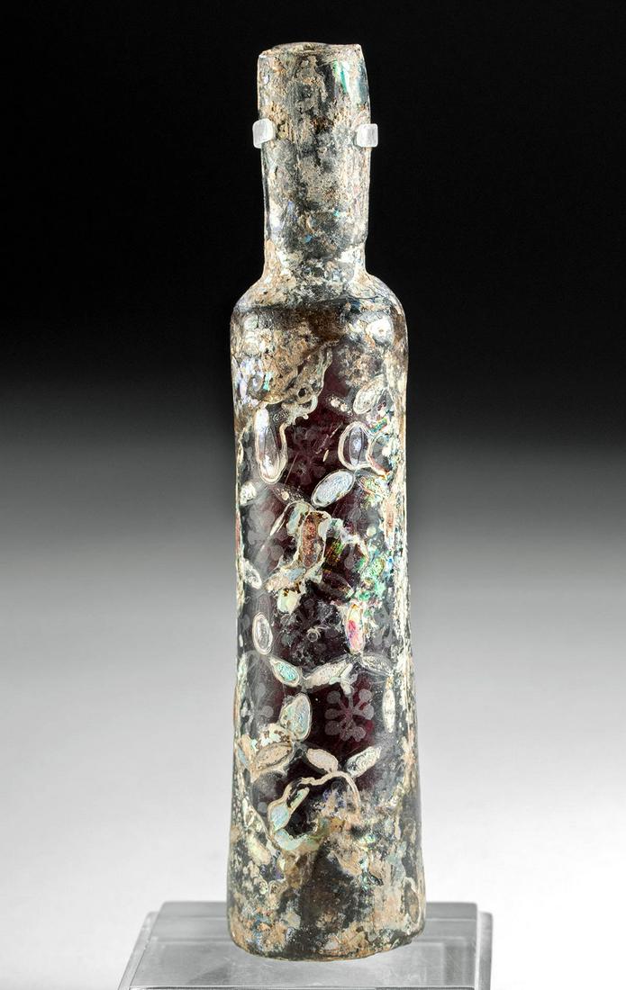 8th C. Islamic Glass Flask Incised Florals (1 of 4)