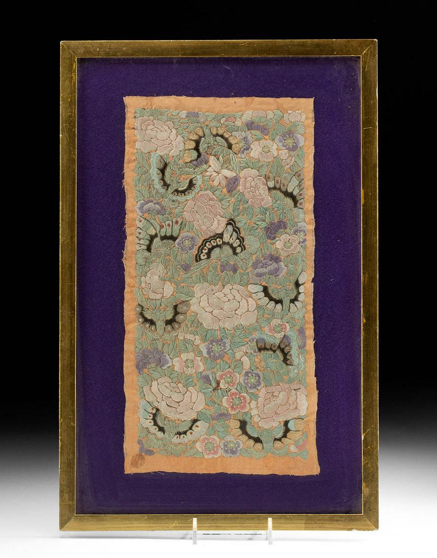 19th C. Chinese Qing Silk Embroidered Silk Textile (1 of 3)