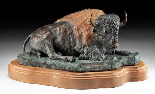 John Scott Bronze Bison "The Great Spirit's Cattle II": John J. Scott (American, 1919-2016). "Great Spirits Cattle II" bronze, n.d. Inscribed with the artist's signature and ram symbol as well as the title of the piece, AP (artist's proof), and edition num