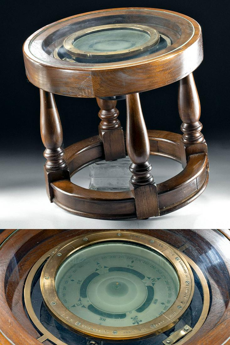 1944 USA Wood & Glass Gimbal Compass Table by Lionel Co (1 of 5)