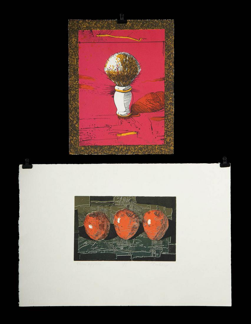 John Fincher Lithos - Three Apples, Baroque Brush: John H. Fincher (American, b. 1941). "Baroque Brush" lithograph, n.d. Edition 33 of 60. Signature and edition number handwritten in pencil at lower left and center respectively AND "Three Apples" lith