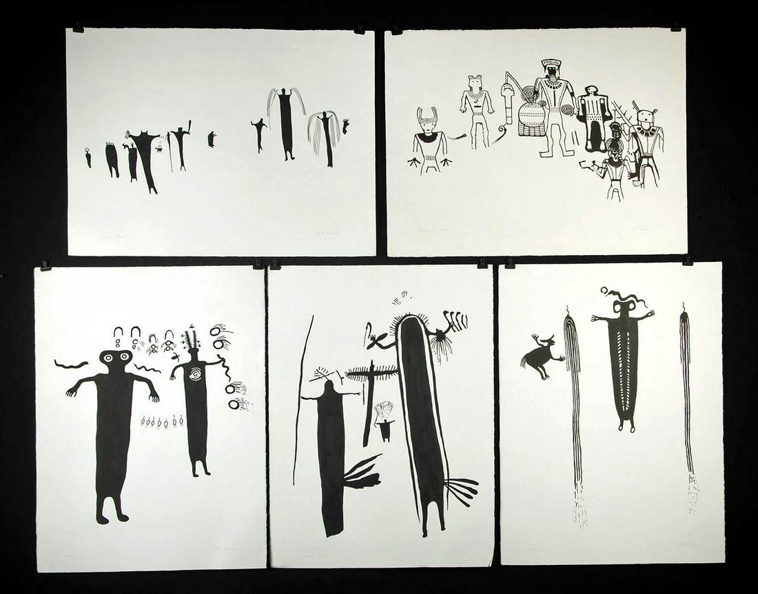 5 James Q. Jacobs Ink Drawings - Petroglyph Figures (1 of 7)