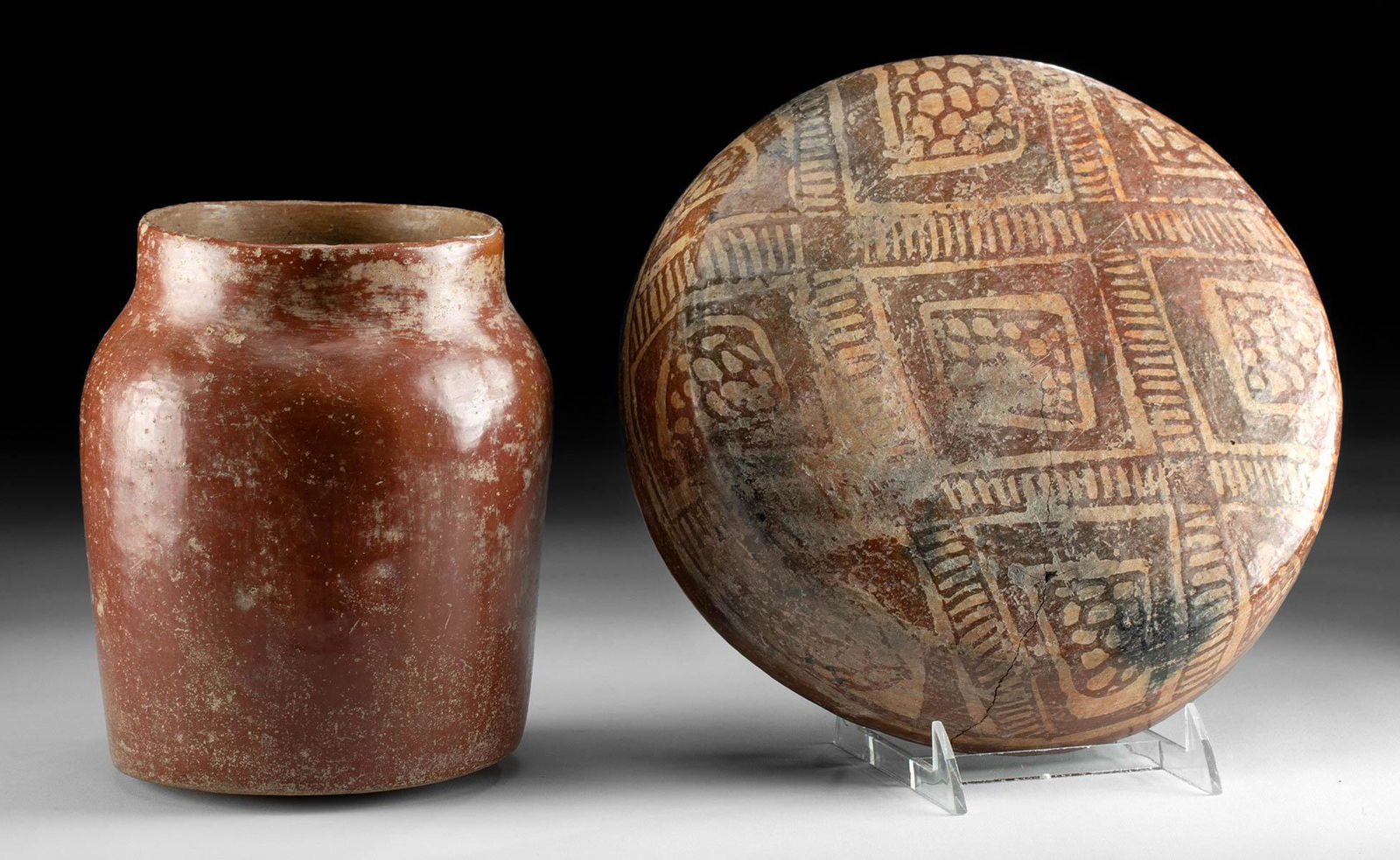 Maya Redware Vase +  Zacatecas Bowl, ex-Schmitt (1 of 4)