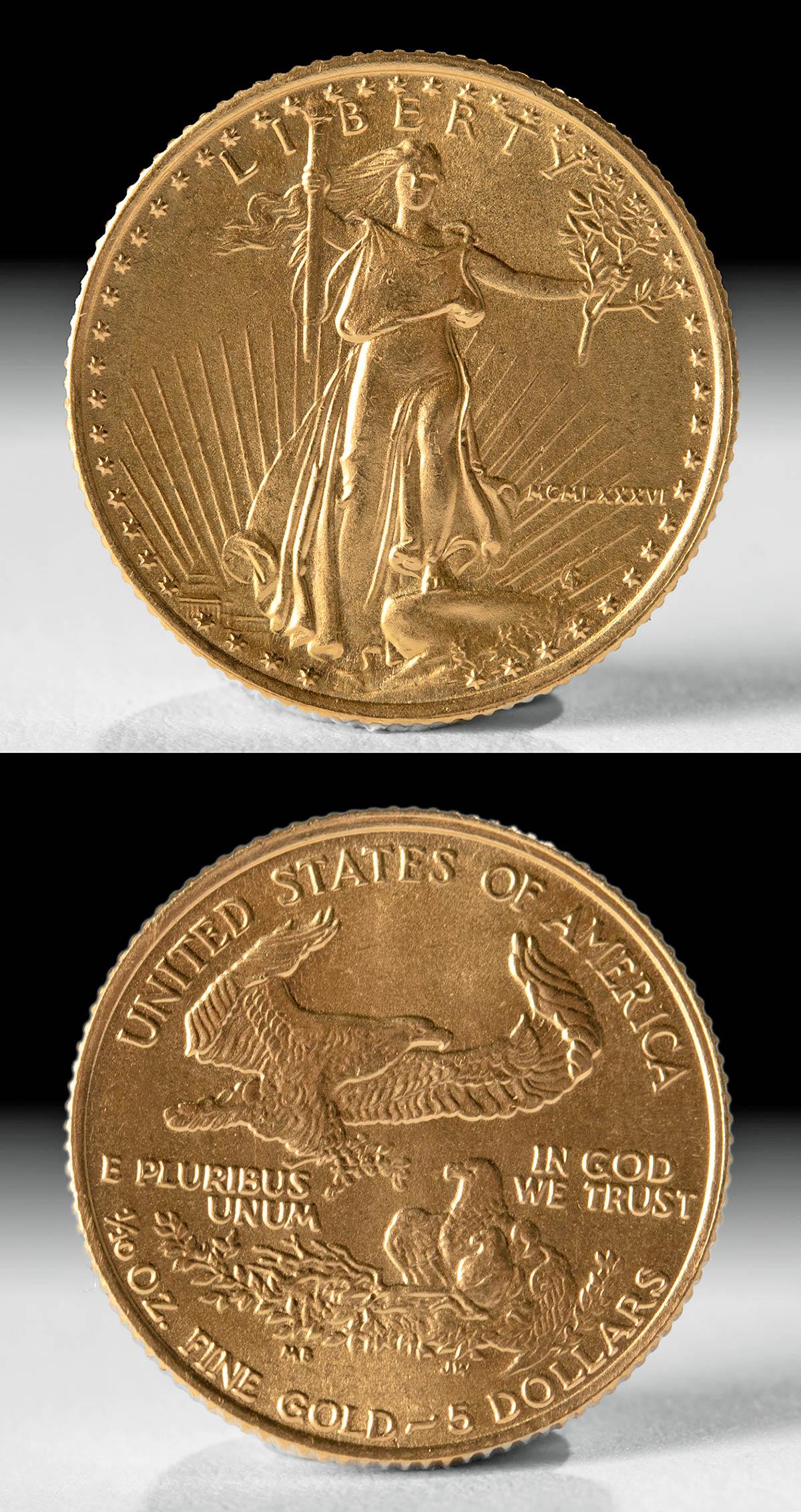 1986 American Gold Eagle Liberty $5 Coin, 1/10 Ounce (1 of 3)