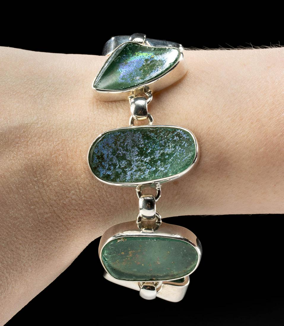 Silver Bracelet w/ Ancient Roman Glass (1 of 3)