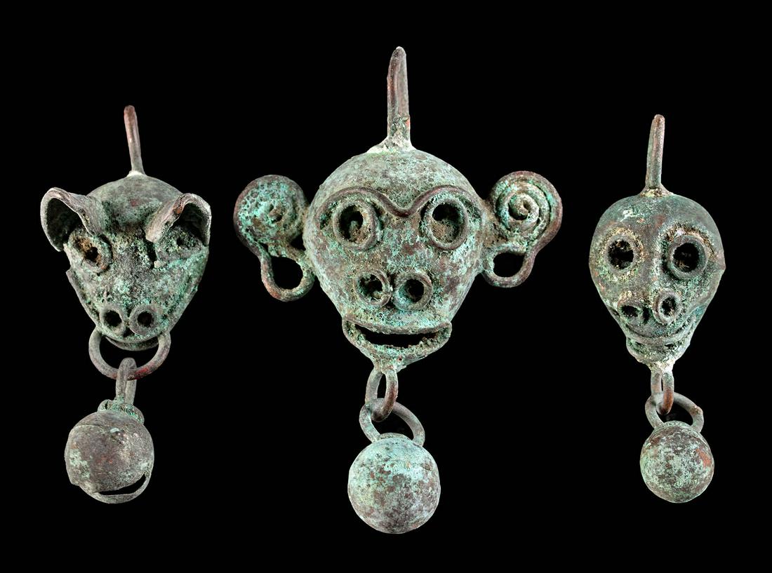 16th C. Mixtec Copper Bells - Tlaloc, Monkey, Canine (1 of 3)