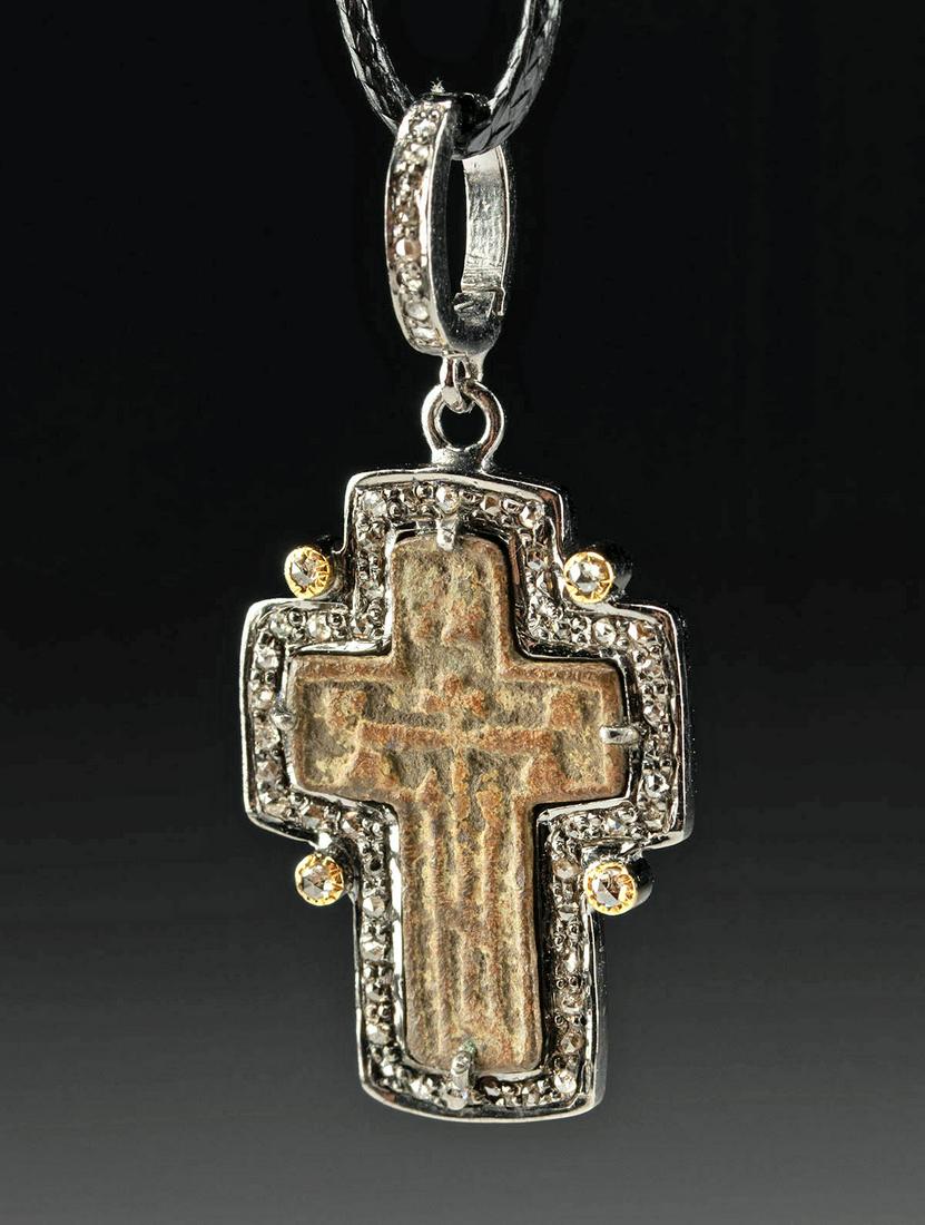 17th  Russian Brass Crucifix Pendant w/ Diamonds (1 of 3)