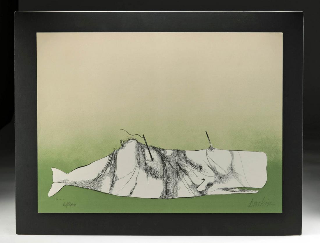 Leonard Baskin Lithograph - Moby Dick" (1970): Leonard Baskin (American, 1922-2000). "Moby Dick" lithograph on BFK Rives paper, 1970. Edition 68 of 200. Signed in pencil at lower right. Edition number in pencil at lower left. Also signed in plate