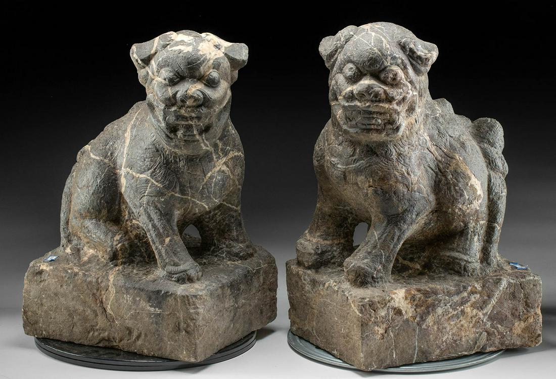 Chinese Tang Dynasty Black Granite Foo Lions (pr) (1 of 4)