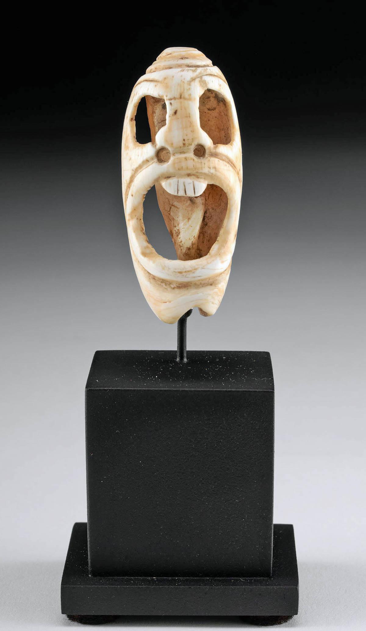 Rare Maya Carved Shell Tinkler w/ Screaming Skull Face (1 of 4)