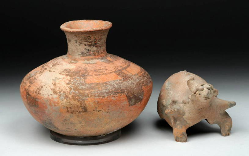 Pair of West Mexican Pottery Objects Olla & Armadillo (0161) on Mar