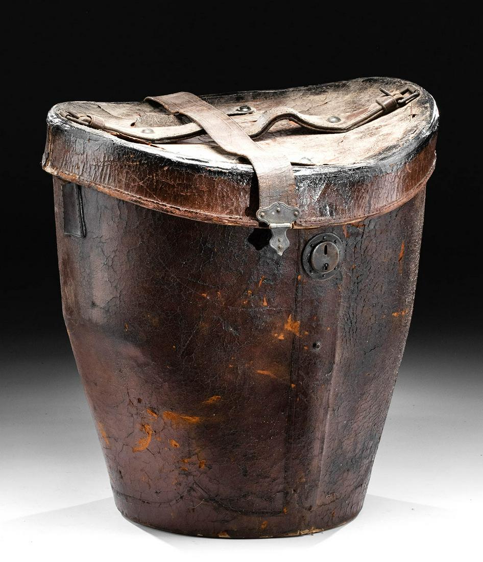 19th C. American Leather Lidded Hat Box (1 of 7)