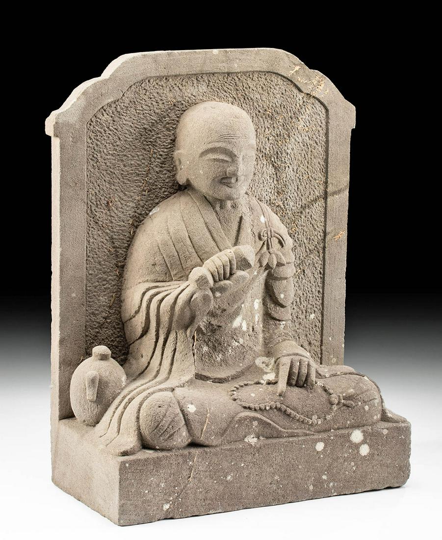 19th C. Japanese Edo Stone Relief Carving - Kobo Daishi (1 of 4)