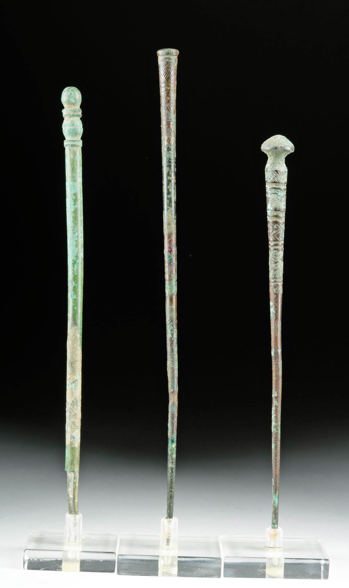 Lot of 3 Large Luristan Bronze Cloak Pins (1 of 4)