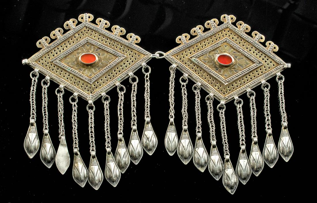 19th C. Turkoman Gilt Silver Pectorals w/ Garnets (pr) (1 of 2)