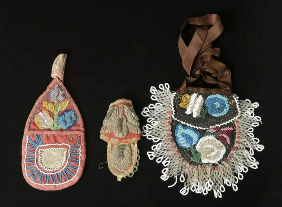 Trio 19th C. Woodlands Indian Beaded Pouches (1 of 2)