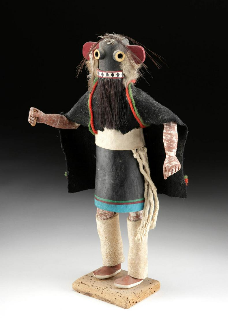 20th C. Native American Hopi Wood Kachina Soyok-Wu-uti: **Originally Listed At $400** Native American, Southwestern United States, Arizona or New Mexico, Hopi Peoples, ca. second half of 20th century CE. An impressive wood kachina doll of the Ogre Woman, k
