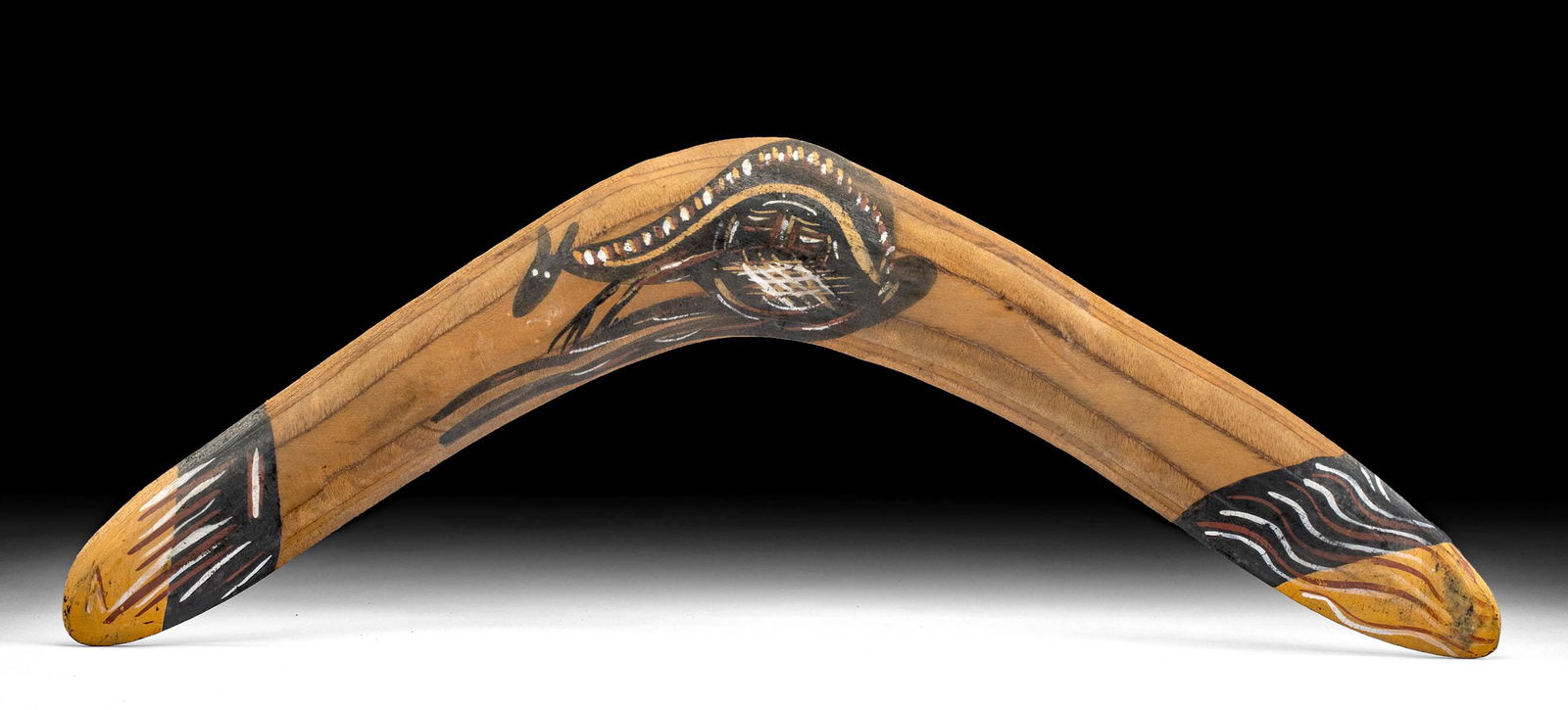20th C. Australian Wood Boomerang w/ Kangaroo Motif (1 of 4)