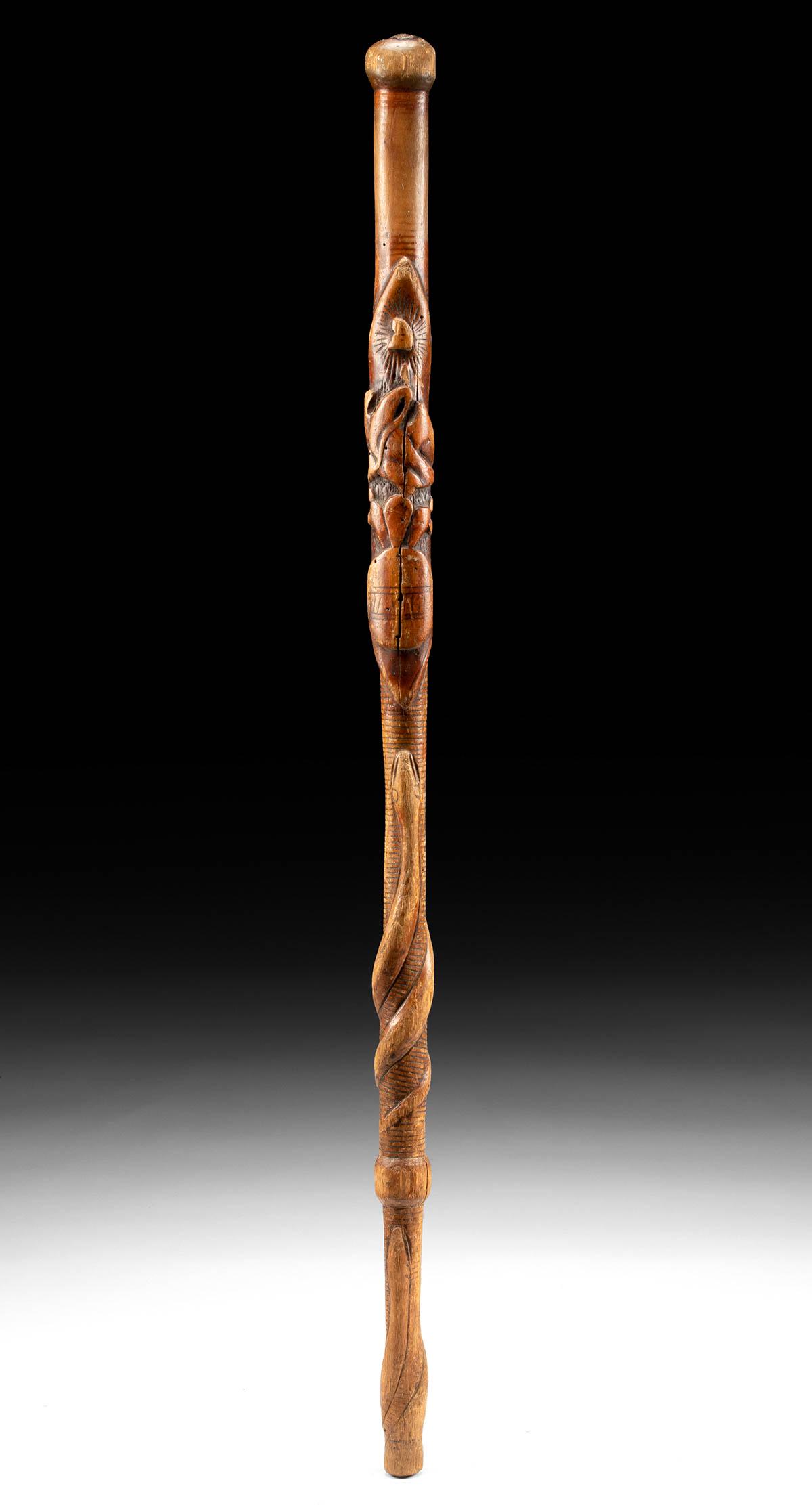 19th C. Mexican Folk Art Wood Cane Coat of Arms (1 of 4)